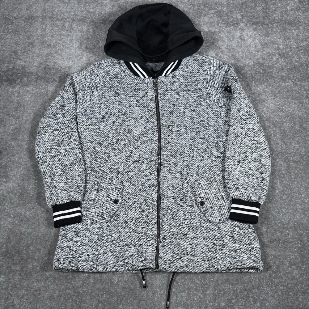 Madden NYC Jacket Women's Medium Heathered Black Full Zip‎ Detachable Hood